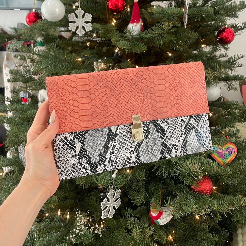 ASOS Snake Mix Clutch Bag Pink Peach Black and White